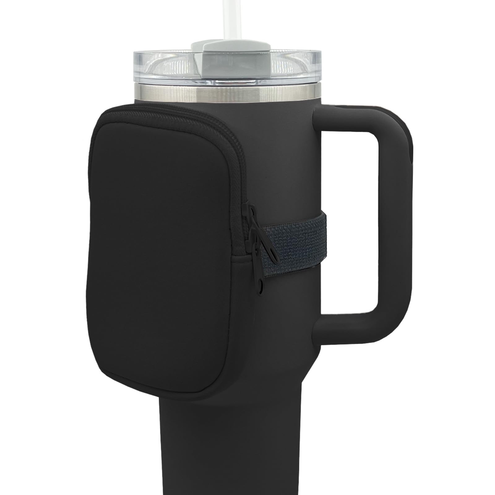 Kriklar Water Bottle Pouch for Stanley Quencher Adventure 40oz & Stanley IceFlow 20oz 30oz Stanley Cup Bag for Women Stanley Tumbler Pocket for Gym Walking Running Sports Accessories (Black)