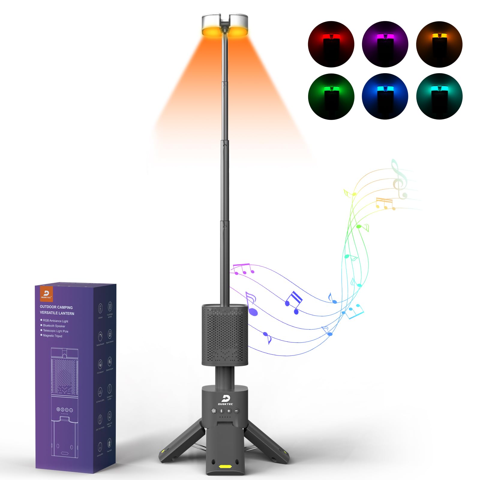 DUSKTEC Camping Lights 14000mAh Telescopic Camping Light with Bluetooth Speaker & Magnetic Base Waterproof Portable RGB Ambient Lamp Rechargeable Camping Lantern for Hiking Camping Fishing