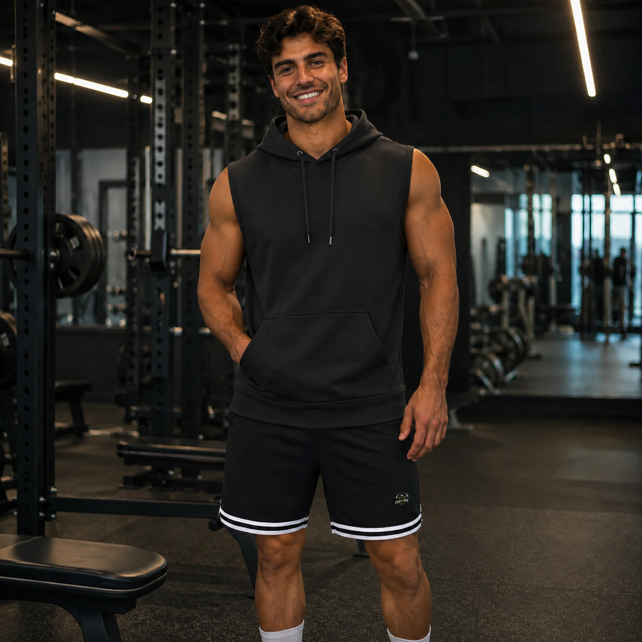 Men's Quick-Dry Gym Hoodie T-Shirt Black