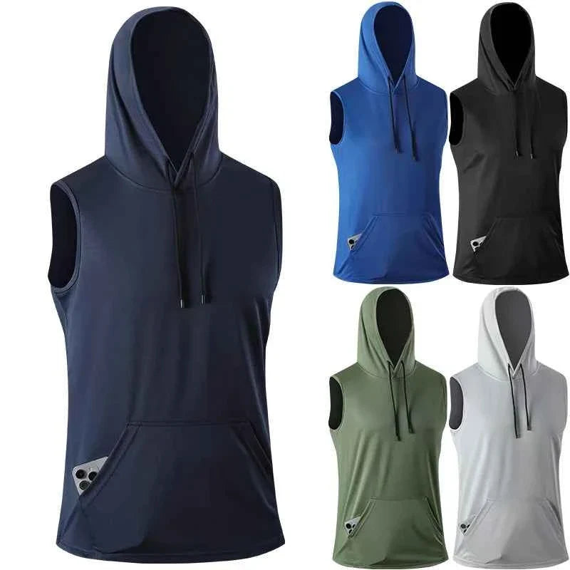 Men's Quick-Dry Gym Hoodie T-Shirt Black