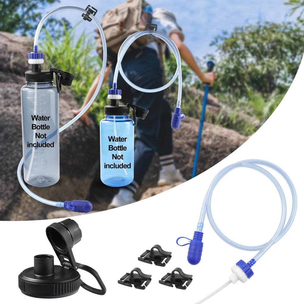 Hydration Adapter Kit for Nalgene Water Bottle with Cap Compatible with 32/48 oz Wide Mouth Water Bottles Outdoor Sports Accessories Use for Camping Cycling Hiking(White)