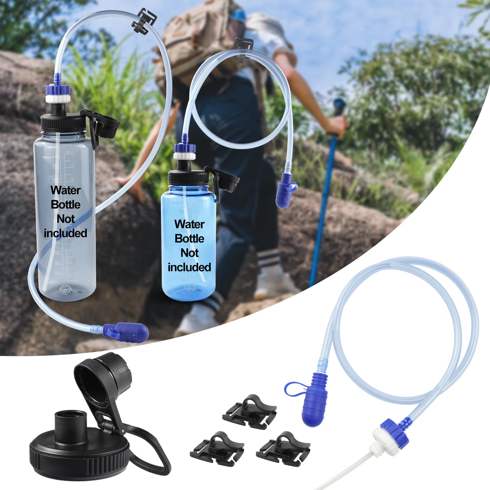 Hydration Adapter Kit for Nalgene Water Bottle with Cap Compatible with 32/48 oz Wide Mouth Water Bottles Outdoor Sports Accessories Use for Camping Cycling Hiking(White)