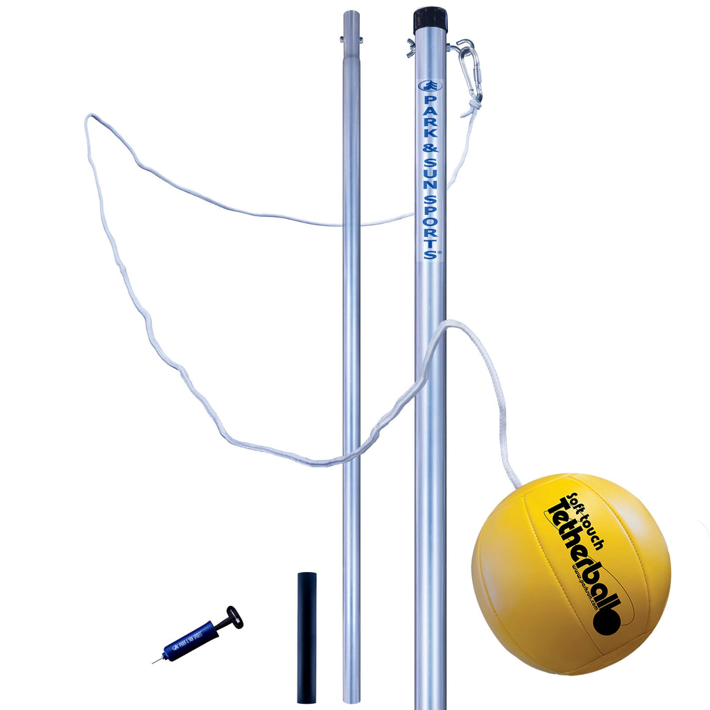 Park & Sun Sports Permanent Outdoor Tetherball Set with Accessories (2-Piece Pole) Yellow & Silver 10.25 feet